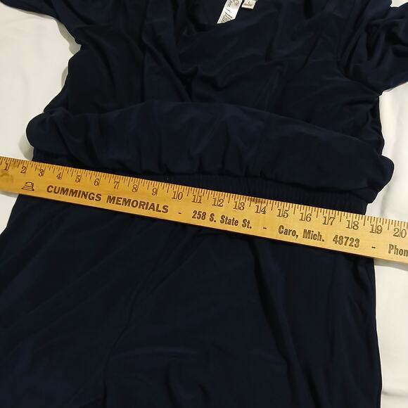 Emma & Michele Large NAVY ROMPER Poly/spandex blend half-sleeve draped neckline - Picture 12 of 16